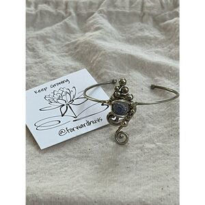 Youth Silver Tone Cuff Bracelet with Unique Purple Bead